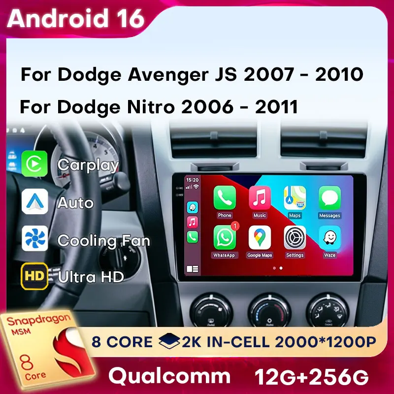 Radio Multimedia para Auto con Android 16, Reproductor de Video, Carplay Inalámbrico para Dodge Avenger JS 2007-2010 y Dodge Nitro 2006-2011