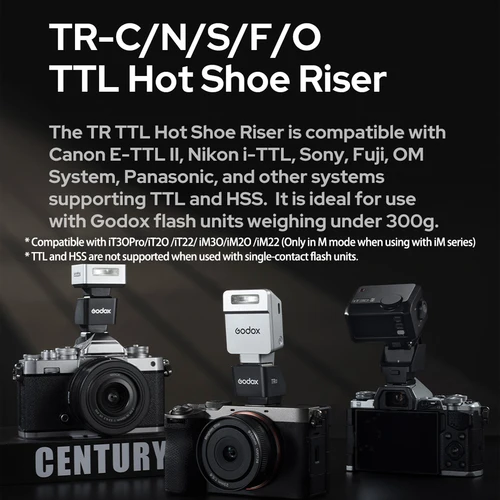 Imagen 2 del producto Godox TR TTL Elevador de zapata para luz de flash de cámara iT20 iT22 iT30Pro Compatible con Canon Nikon Sony Fuji Olympus