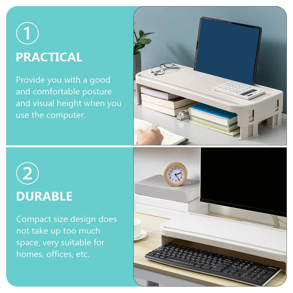 Computer Monitor Stand Heightening Desk Laptop Shelf Storage Beige Base Office Ergonomic Anti Hunchback Neck Back Support