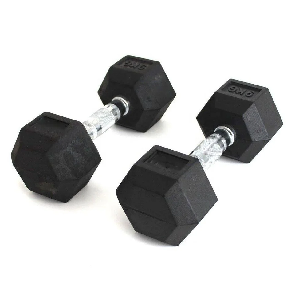 Factory Hot Direct Sale Hexagon Rubber Coated Dumbbell, Weight Lifting Push-up Hex Rubber Dumbbell，Suitable for indoor exercise