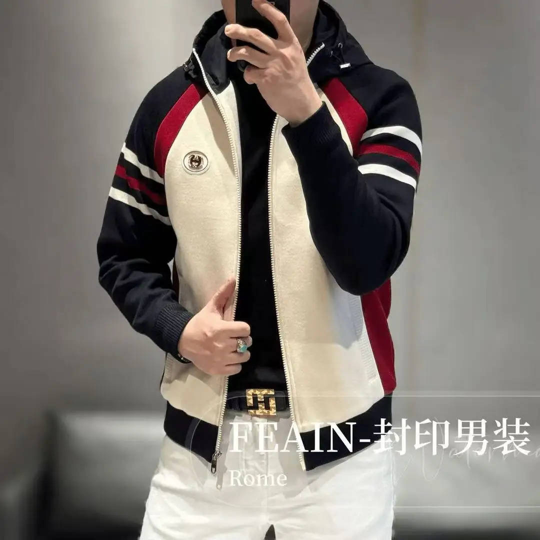 

2025 trendy brand new high-end men's hooded jacket fashion light luxury Internet celebrity color matching versatile handsome