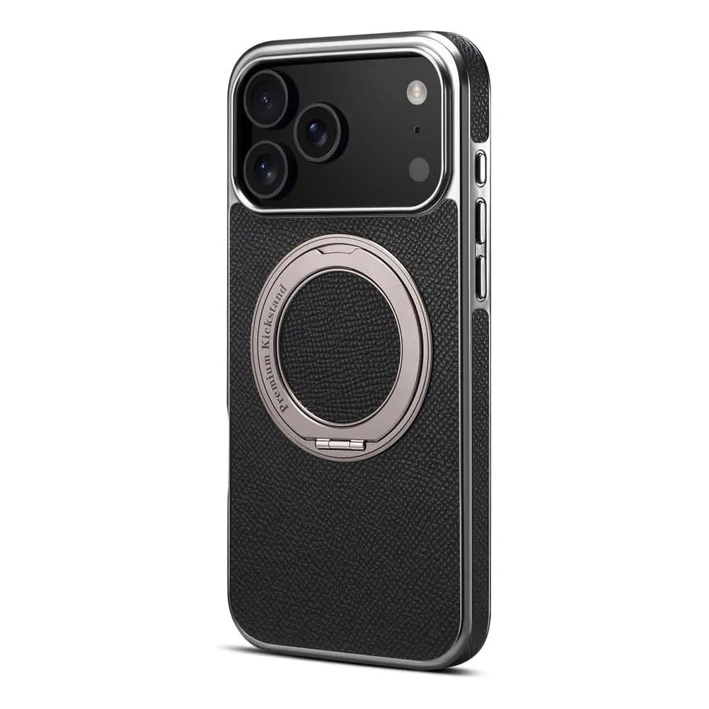 Cowhide Cover for iPhone 17 Pro Max/17 Pro/Air/17 - Slim Electroplated Magnetic, Ring Holder Stand, Leather Protection