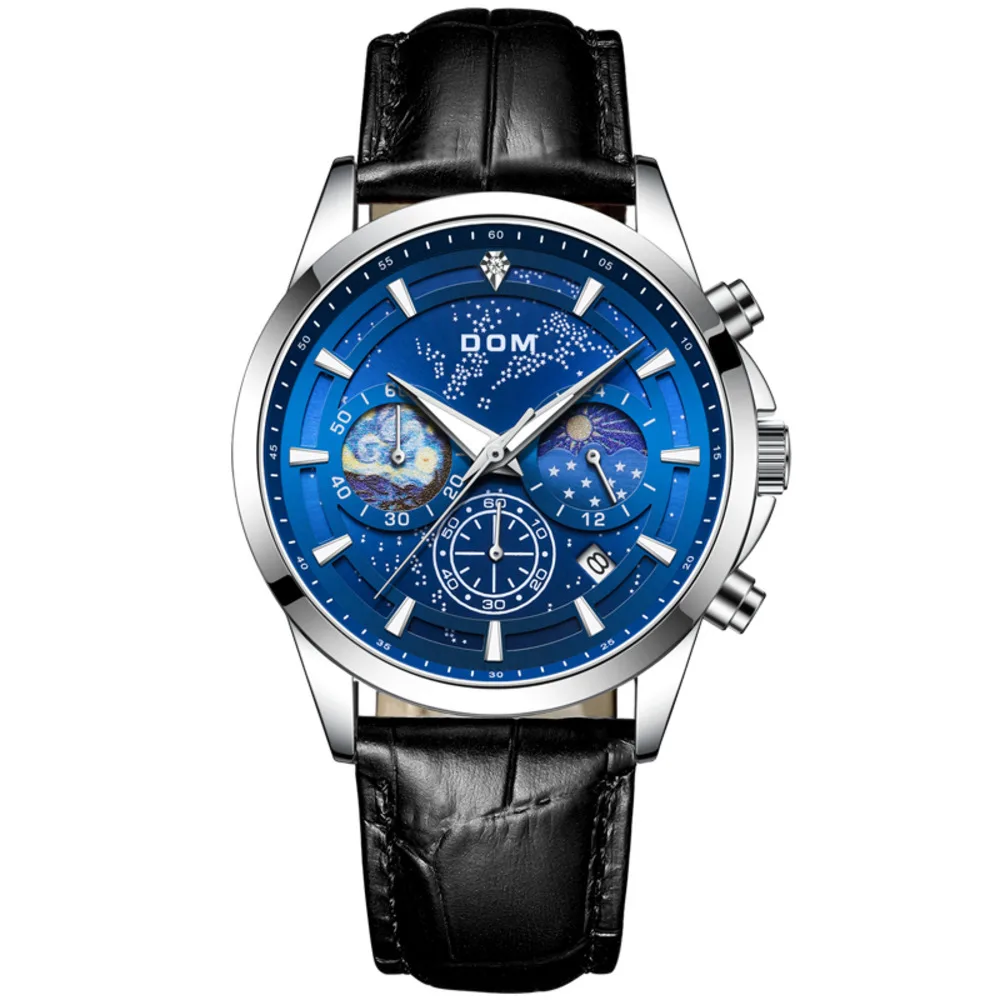 

Dom Brand Fashion Simple Blue Star Sea Luminous Pointer Multifunctional Calendar Timing Waterproof Men's Watch