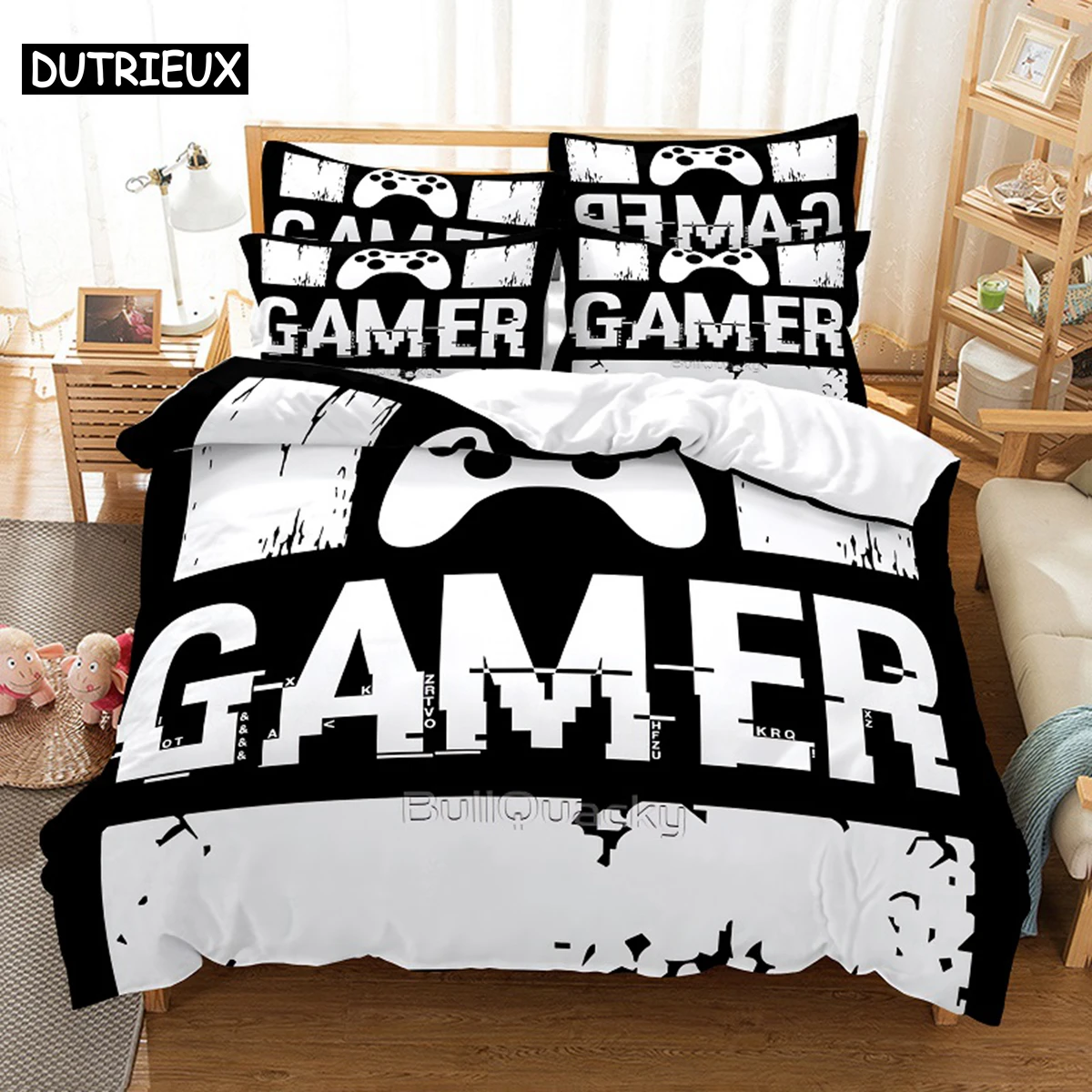 

3D Digital - Printed Game - Themed Queen - Sized Duvet Cover Set with Fashionable Design for Bed Linen