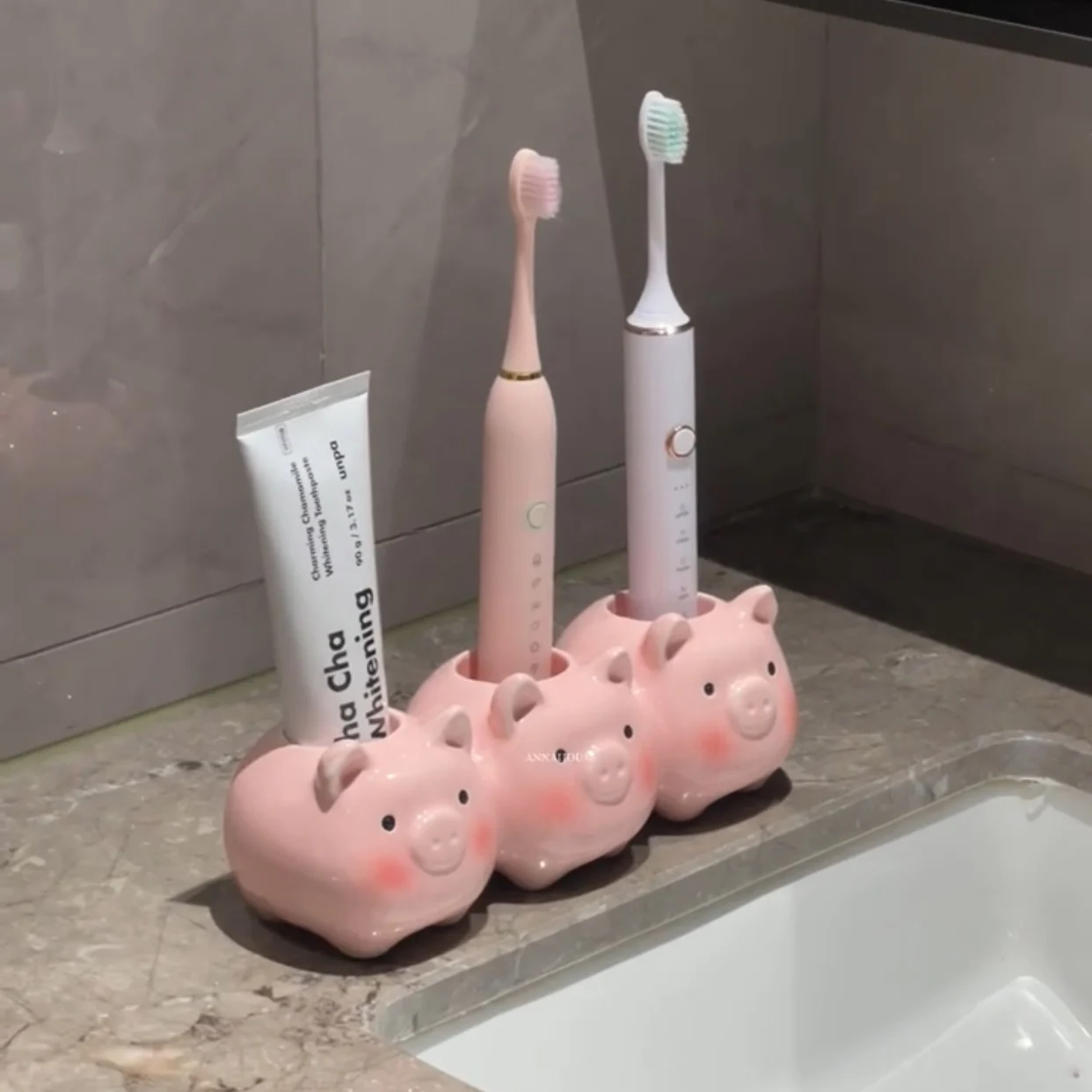 

Cerc Pig Toothbru Holder Batoom Creative Storage Ra Cute Cartoon Sle Home Use Toothbru Stand Batoom Organizer