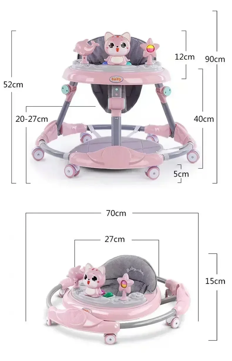 Baby Walker Baby Anti-O-leg Walker Multi-function 6 Gear Adjustment Anti-rollover Folding Walker 1-3 Years Old Baby Learn Start