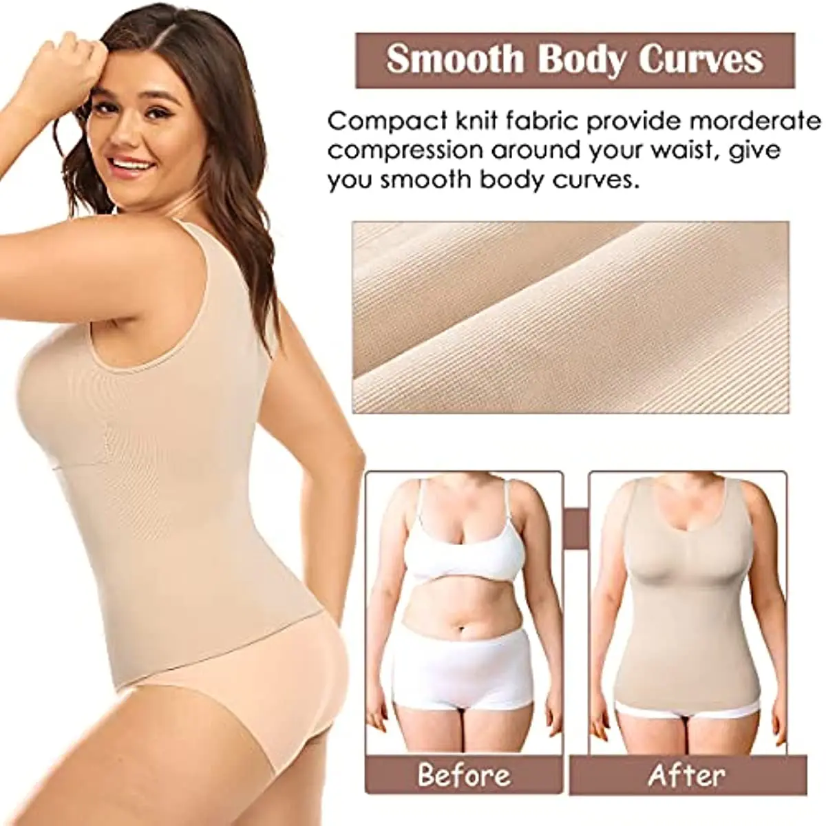 MISSMOLY Plus Size Women Shapewear Built in Bra Camisole Tank Tops Tummy Control Corset Slimming Belly Compression Undershirt