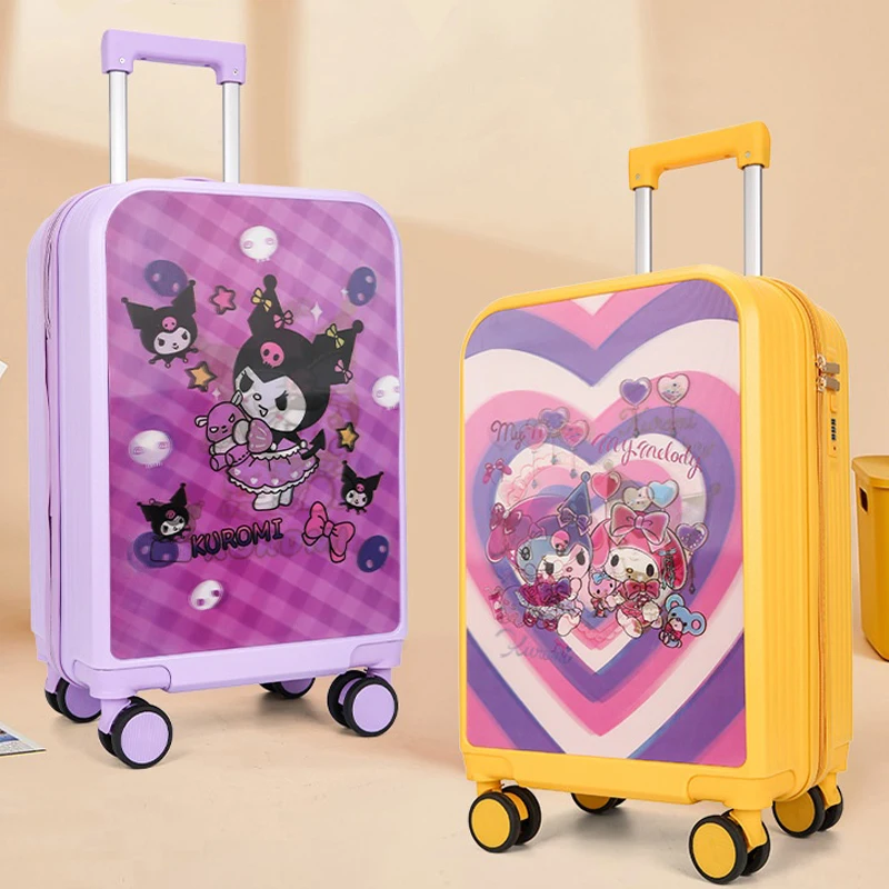 20 Inch Hello 3D Kids Suitcase - Cute Cartoon Gradient Color Children's Cabin Luggage with Trolley Case for Girls