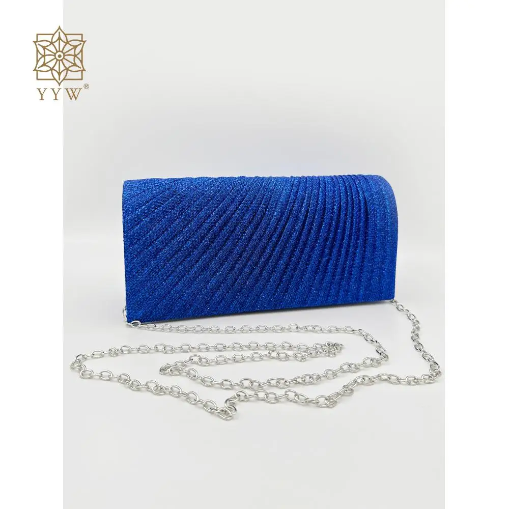 Royal Blue Clutch Bag Women Glitter Stripe Box Shape Top Handle Female Evening Purses Handbags Wedding Party Dress Purse 2023