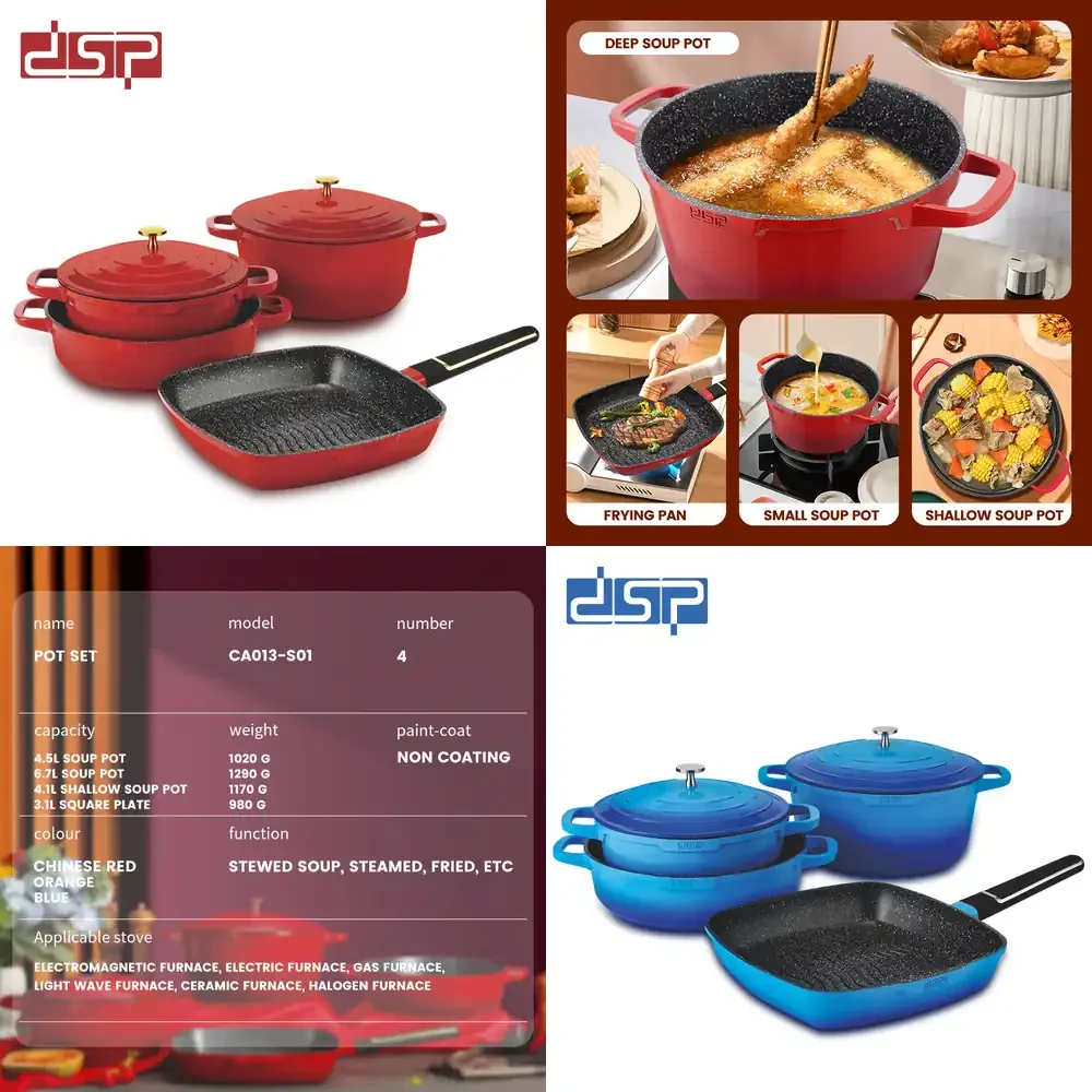 DSP Dansong Nonstick Cookware Set 4 Piece Multi Functional Frying Pan Wok Soup Pot Compatible with Induction and Stoves