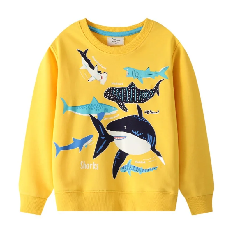 TUONXYE Boys Long Sleeve Sweatshirts Cartoon Luminous Shark Dinosaur Knitting Breathable Soft Cotton Children Top Clothes