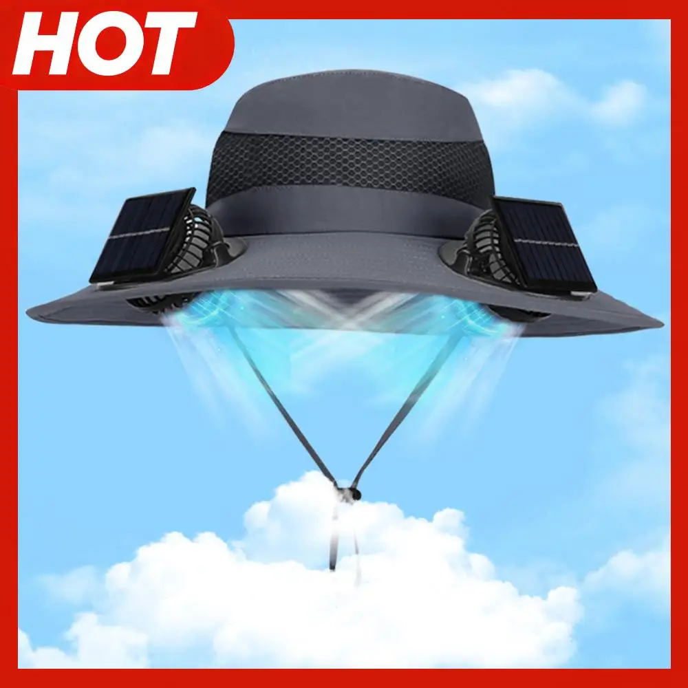 

Шляпа с солнечным вентилятором, уличная шляпа от солнца с широкими полями, пляжная шляпа для рыбалки на шнурке (темно-серая)