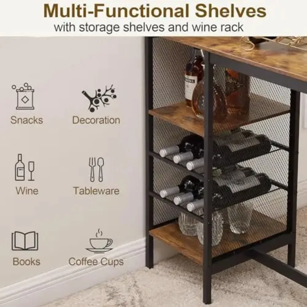 Bar Table and Chairs Set for 2, 3-Piece Dining Set with Storage Shelves, Cup Holder & Wine Rack, PU Leather Cushion image 5