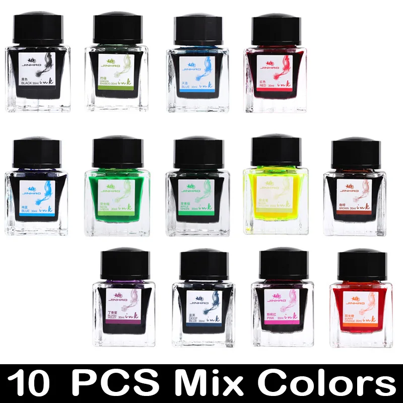 

10 PCS JINHAO Fountain Pen ink 30ml Color Glass Bottled Ink Writing Drawing ink Cartridge School Office Supplies Stationery