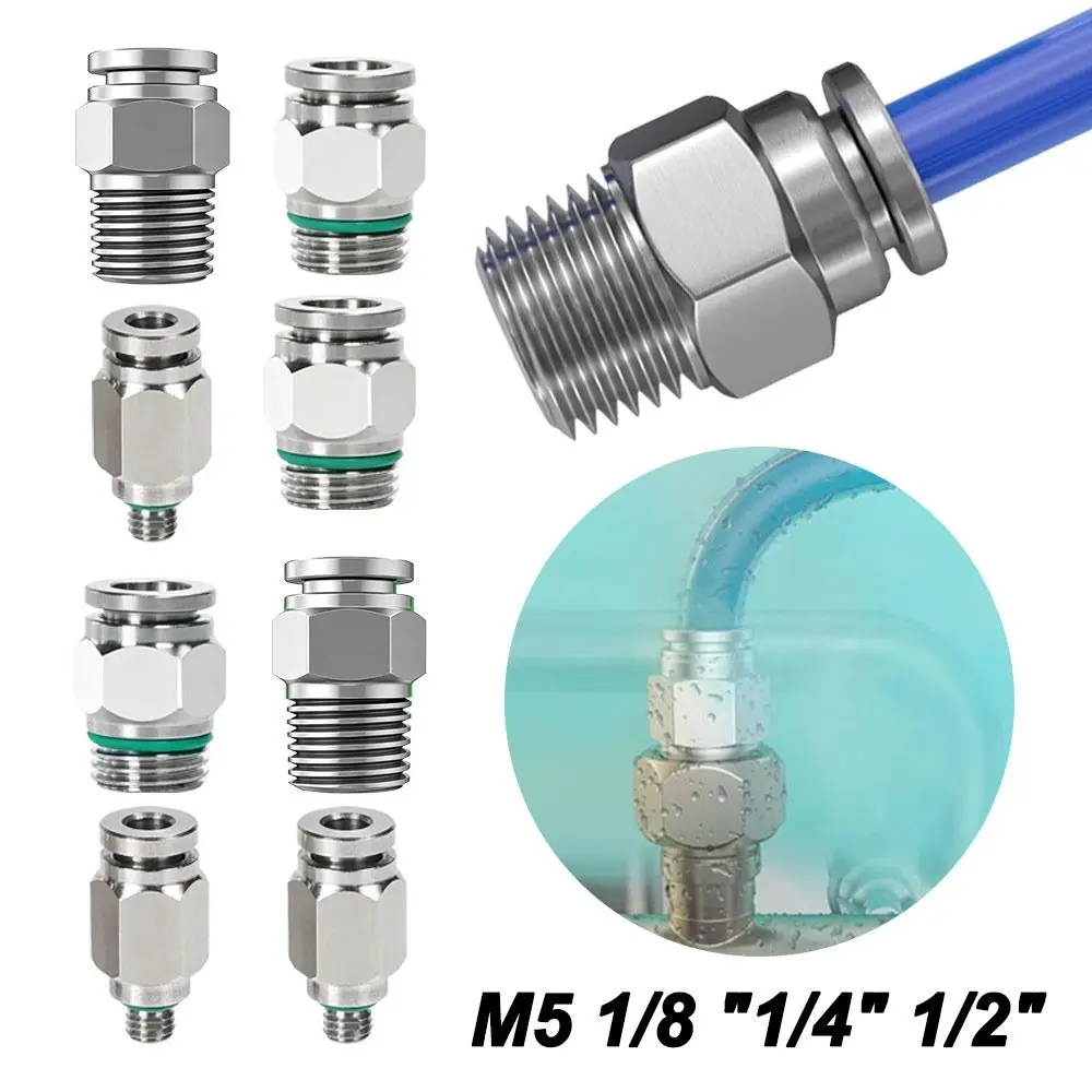Stainless Steel Pneumatic Quick Connector Straight Quick Release Air Hose Fitting Corrosion Resistant PC4 M5 1/4
