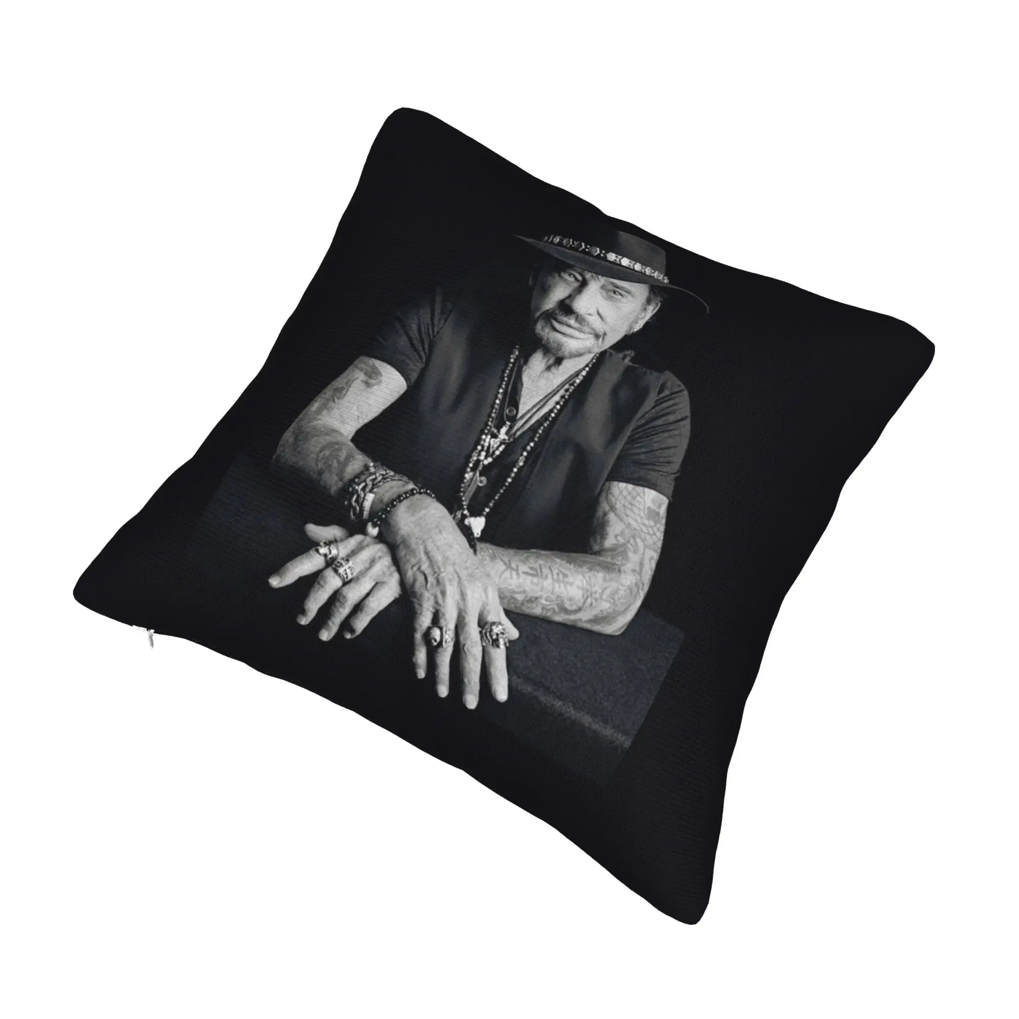 Music Singer Johnny Hallyday Modern Throw Pillow Covers Living Room Decoration French Rock Chair Cushion
