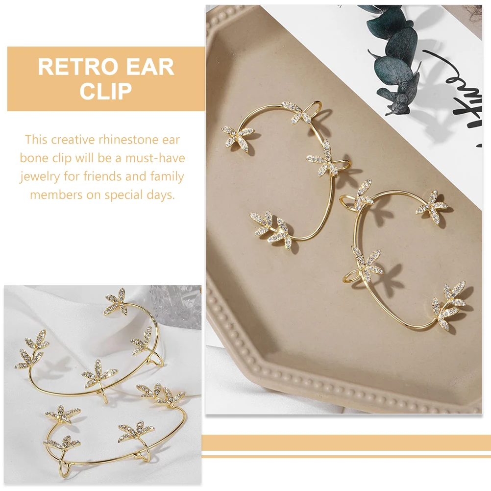 2pcs Rhinestone Bone Clip Delicate Non Piercing Cuff For Women Creative Jewelry Gift Cosplay Ear Decor Elegant Accessory Clip On