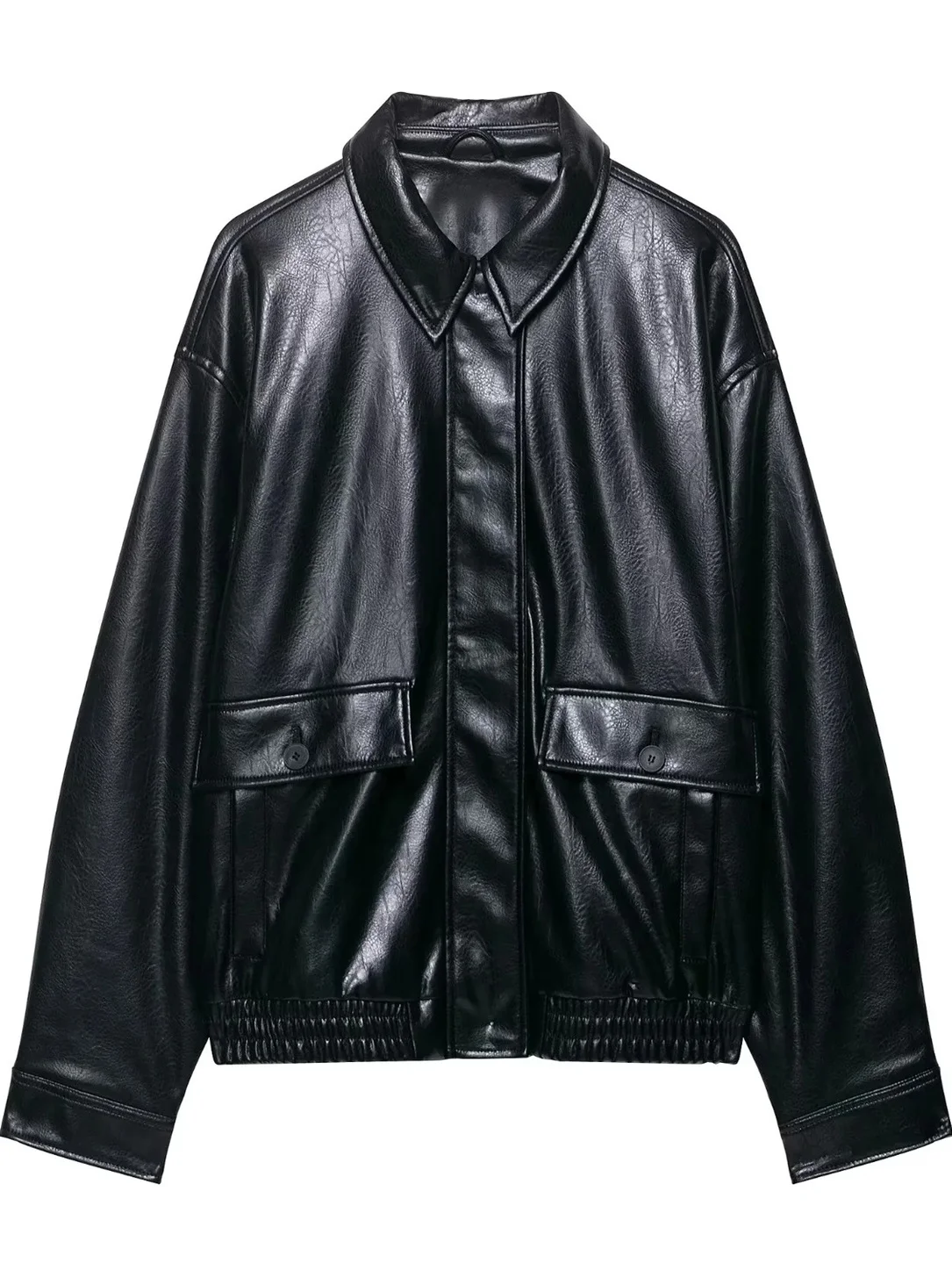 패셔너블 파일럿 재킷 여성용 롱 슬리브 PU 가죽 코트 출퇴근용 슬림 지퍼 클로저 루즈핏 레귤러 길이 중국산