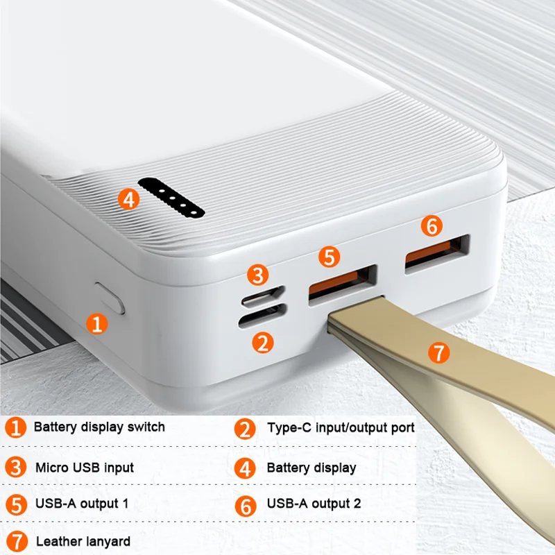 Power Bank Fast Charge 50000mAh Battery USB-C Outputs Dual USB Long-Lasting Battery Leather Handle For Samsung Xiaomi iPhone