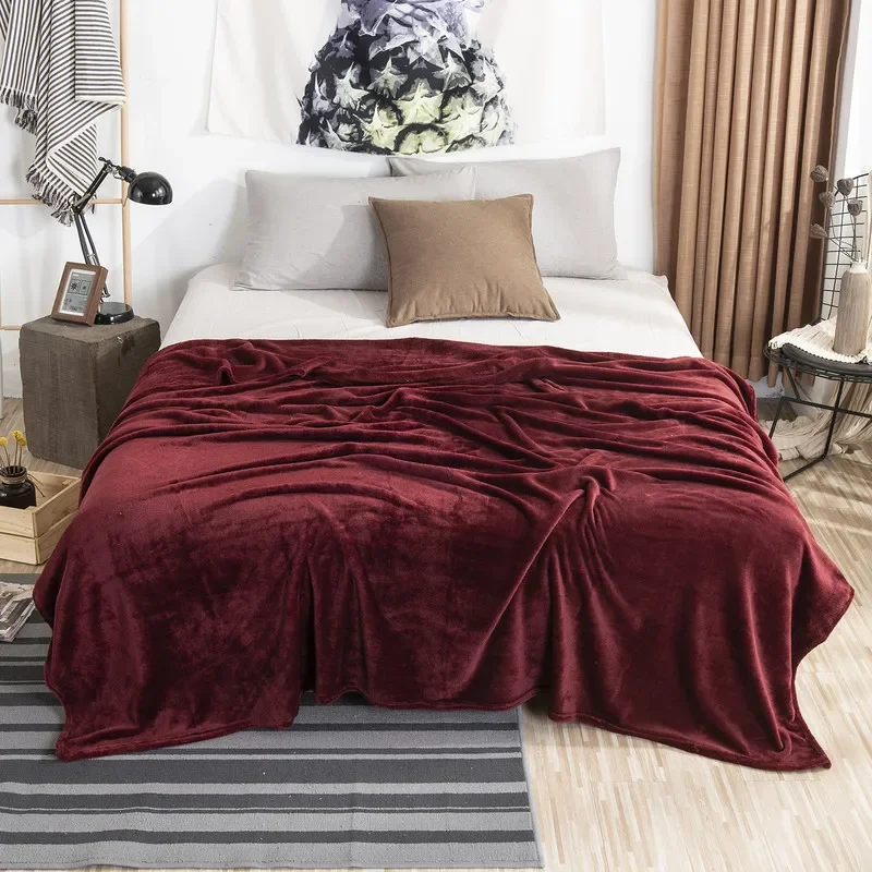 Solid Colored Blanket Super Soft Coral Fleece Flannel Blankets Sofa Bed Bedspread Plaid Blankets  Thin Blanket