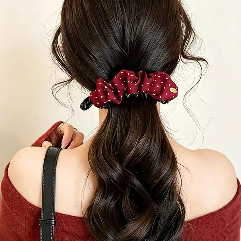 Elegante Falten-Haarspange mit Punktmuster für Damen und Mädchen, süßer Pferdeschwanzhalter, Haarspange, Haarklammer, modische Haaraccessoires – Detail 5