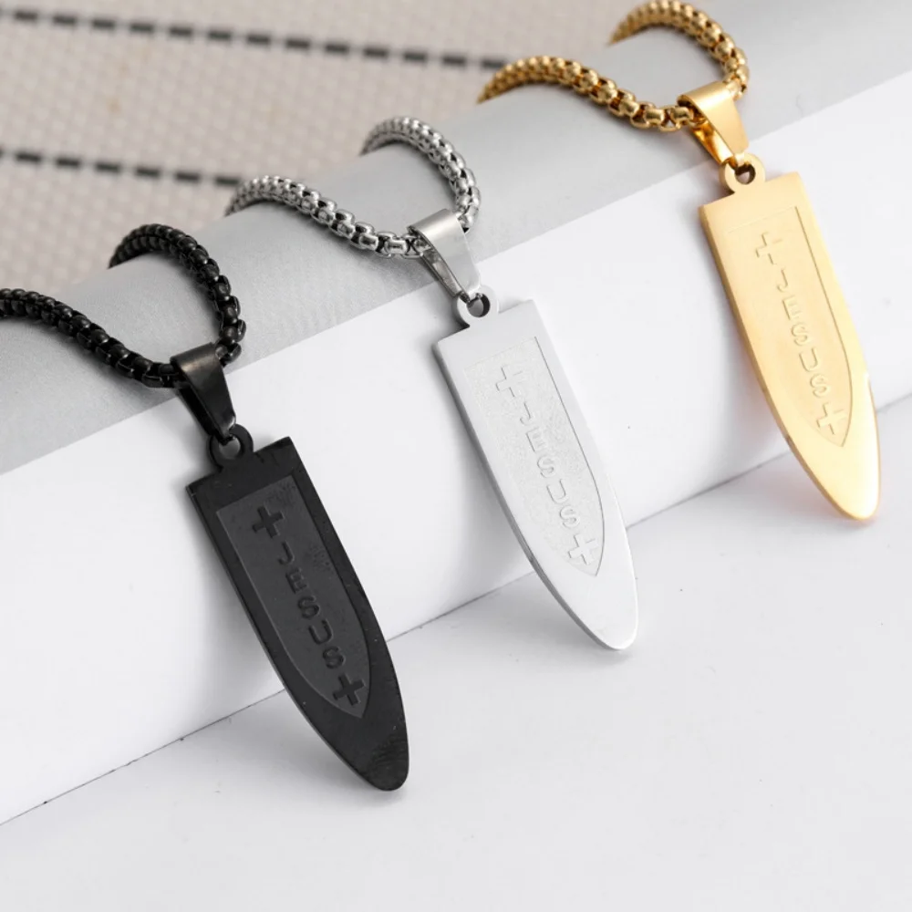 Hip-Hop Goldfarbene Edelstahl-Halskette Retro Herren Strukturierte Kleine Quadratische Platte Anhänger Halskette Mode-Schmuck Casual Accessoire – Detail 1