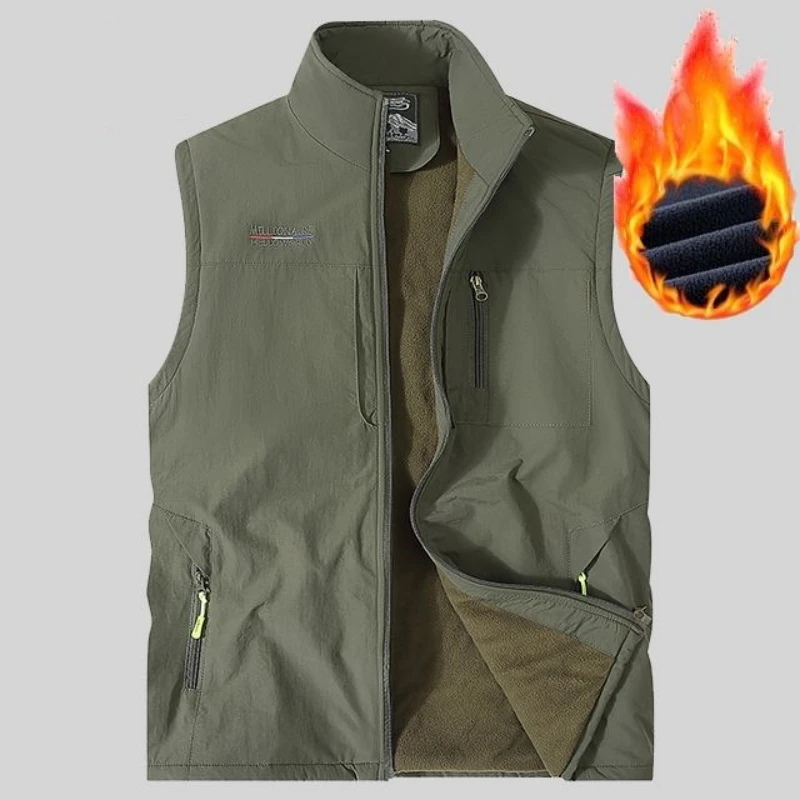 

Осенне-зимние куртки для мужчин, толстый флисовый жилет, повседневная уличная спортивная одежда, пальто без рукавов, теплый рабочий жилет, модный жилет