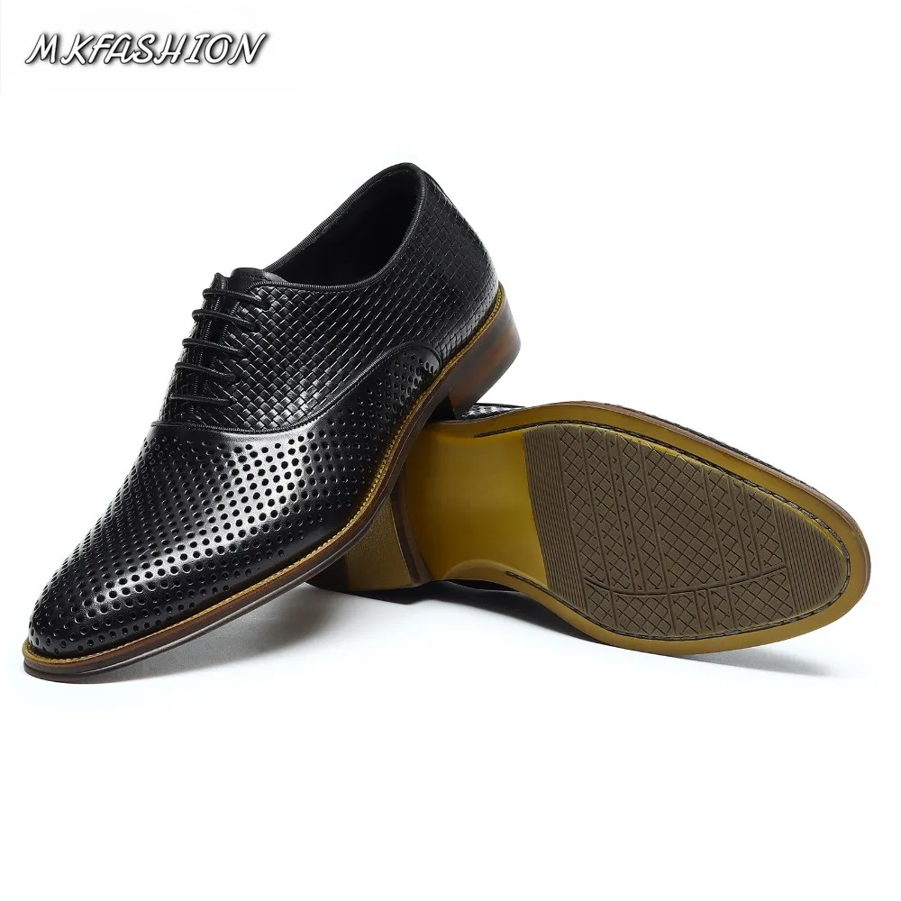 Men's Casual Dress Shoes Hollow Out Genuine Leather Round Toe Lace Up Flats Driving Shoes