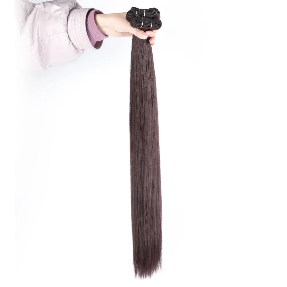 Mechones rectos de pelo orgánico tejido de fibra Bio de 8-26 pulgadas, extensiones de mezcla de cabello liso de Color burdeos