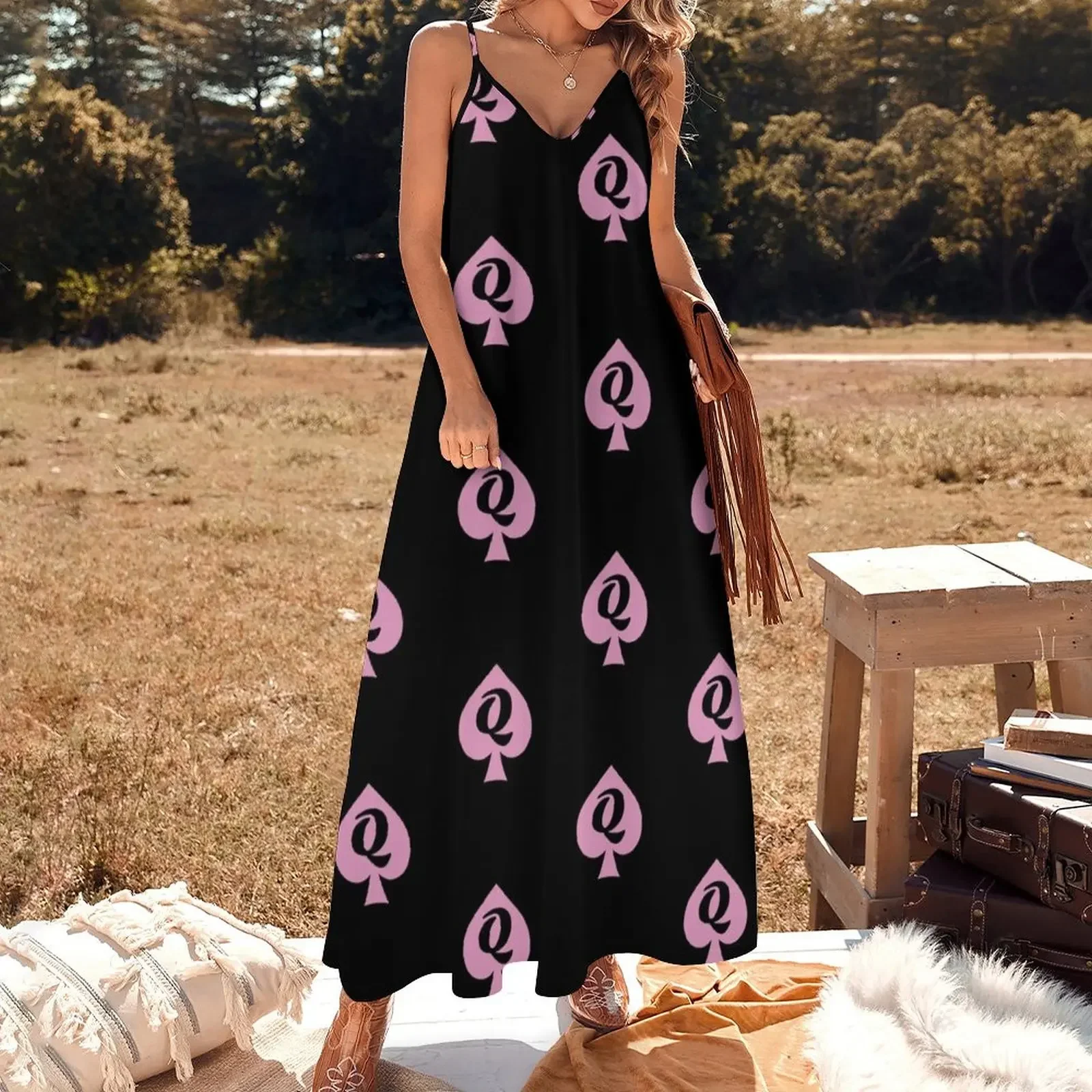 Queen of Spades Pink and Black Sleeveless Dress women's clothing summer 2024 novelties Elegant gowns Dress