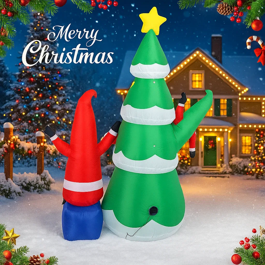 Juguete inflable de Navidad de 5,91 pies, Gnomo de árbol de Navidad con decoración de luz LED para patio, césped, fiesta en casa, suministros de Navidad, adornos, regalos