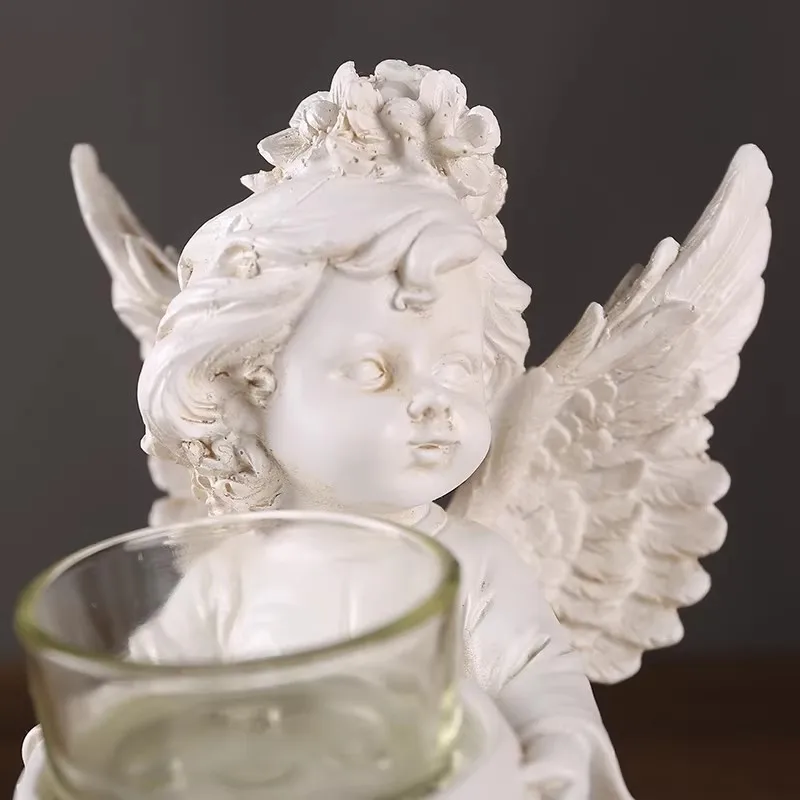 Angel Tea Light Candle Holder Wings Angel Figurines Cherub Figurine Statue with Tealight Votive Holder for Home Wedding