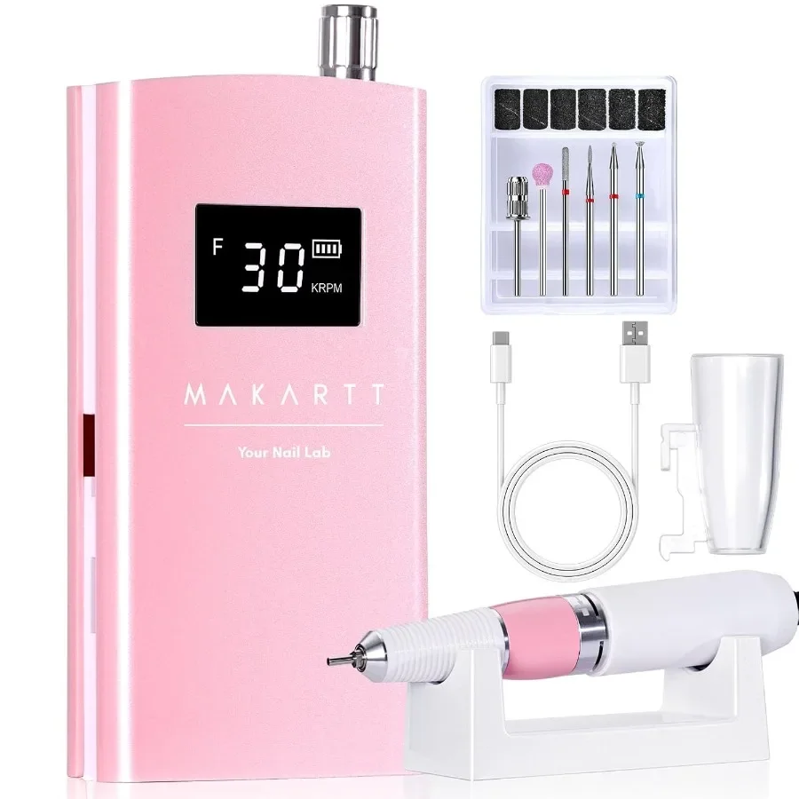 

Electric Nail Drill with 30000RPM Speed Rechargeable E File in Pearly Pink Color Portable Nail Grinder Featuring Included Drill