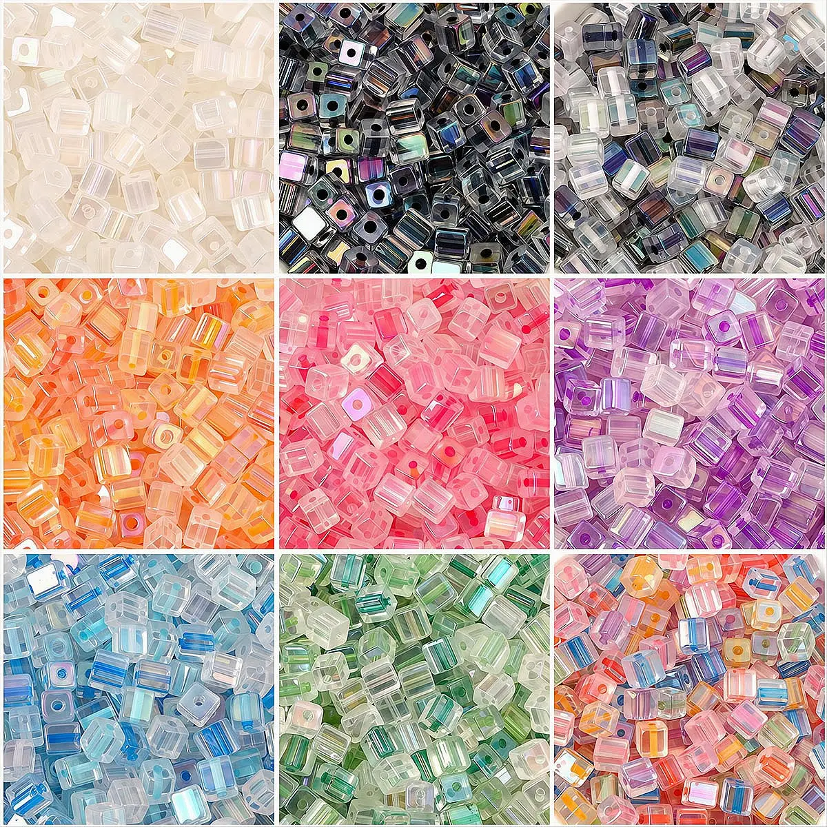 5mm Rainbow AB Glass Square Beads DIY Jewelry Making Bracelet Necklace Accessories 11g/Bag≈50pcs Hole≈1mm