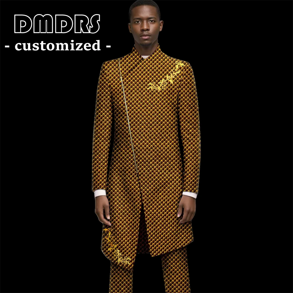 Setelan Jas Pria Premium Motif Afrika 2PC Custom Tailored Ankara Blazer & Celana untuk Pernikahan XS-6XL Pakaian Fashion