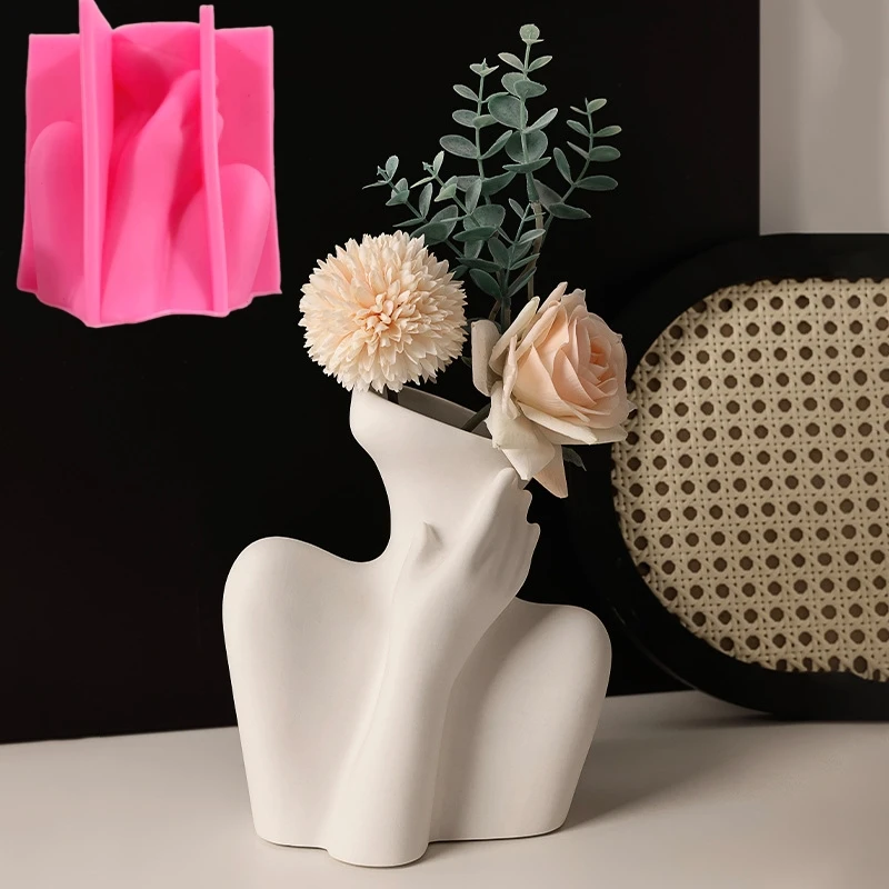 3D Large Nordic women\'s vase epoxy resin silicone mold abstract goddess vase concrete cement silicone mold girl vase gypsum mold