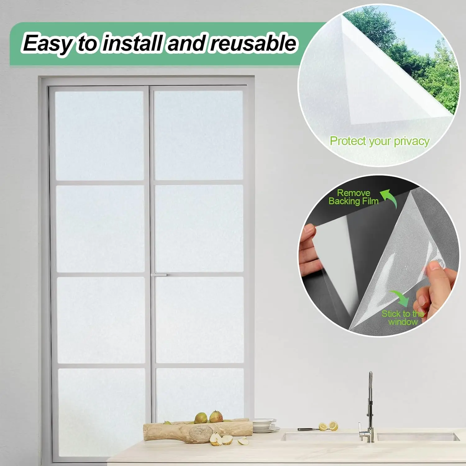 Frosted Glass Window Film Privacy Film Anti Uv, Frosted Window Privacy Film Non Adhesive, Window Film Privacy for Bathroom Home