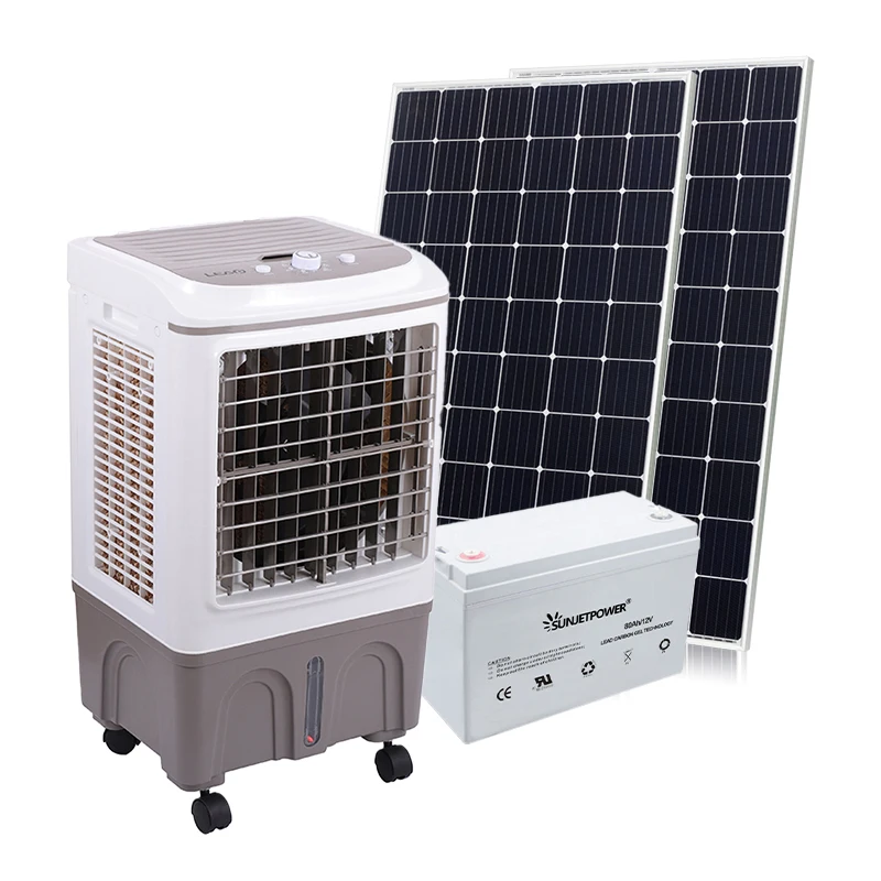 Condizionatore d'aria alimentato DC 12/24v 50w 30L Raffreddatore d'aria ad acqua solare Ventola per uso domestico Dispositivo di raffreddamento dell'aria solare in piedi