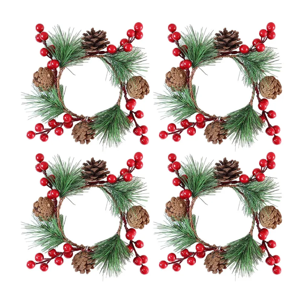 

4Pcs Christmas Wreath Rings Classic Handmade Tea Light Ring Party Table Decoration Holiday Wreath