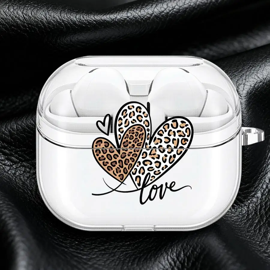 

Leopard Love Hearts Clear Earphone Cases Cover With Hook Case For Samsung Galaxy Buds 4 Pro 4Pro 2Pro 3Pro 2 Live 3 FE