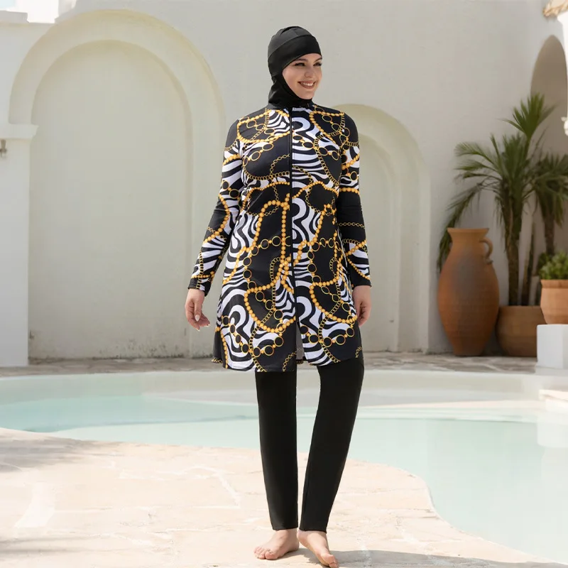 3-Piece Muslim Burkini Swimwear  Full Coverage Modest Swimsuit with Hijab Islamic Bathing Suit for Women, Dubai Arabic Beachwear