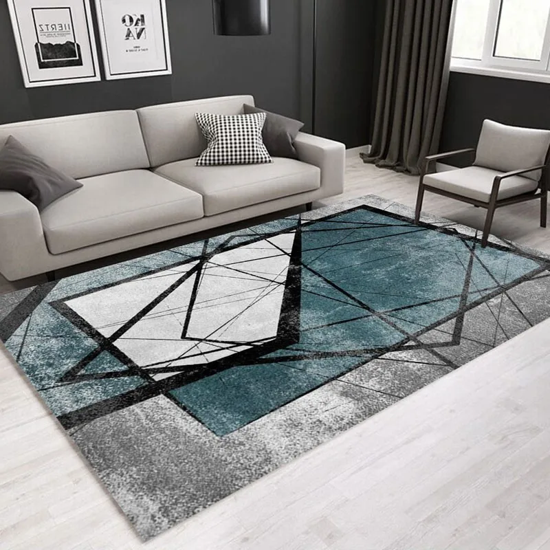 

Reese Velvet Fleece Living Room Rectangle Carpet Bedroom Large Rug Parlor Sofa Nordic Plain Geometric Triangle Stripes Decor Mat