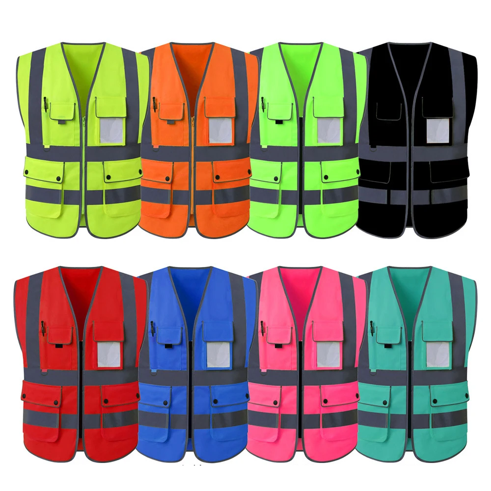 

S-5XL Hi Vis Workwear Vest Construction Building Management Leaders Work Vest Clothing with Multi Pockets Zipper Front