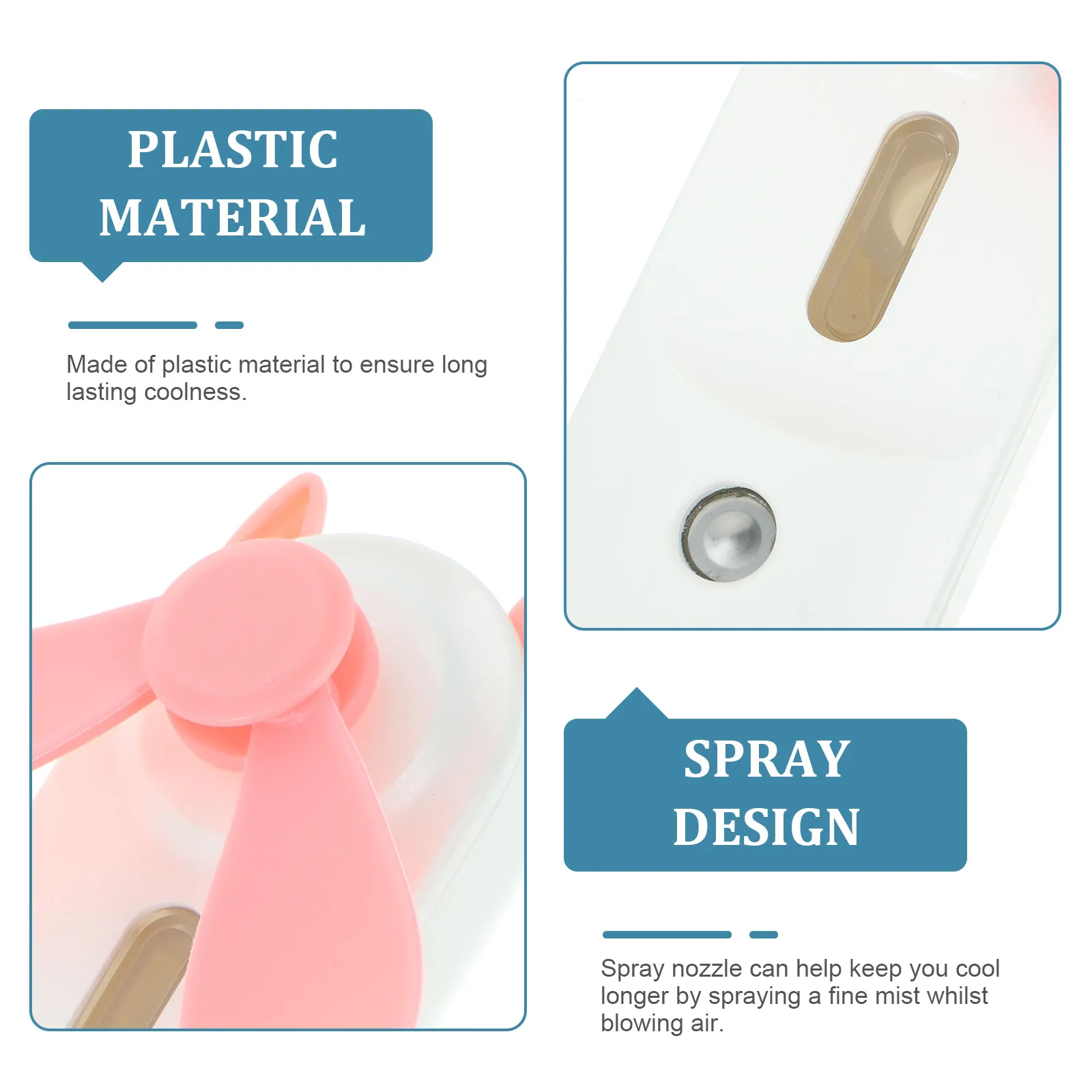 

Mini Rechargeable Humidifying Fan Portable Usb Mist Fan Abs Lightweight Travel Cooler Natural Wind No Noise Chic Design Pink