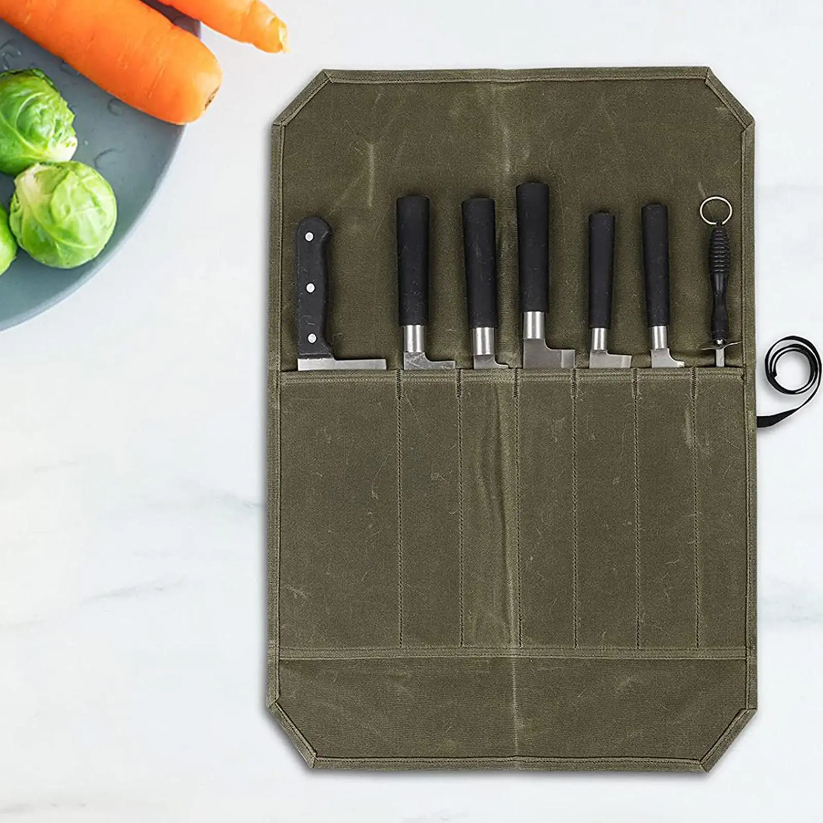 Foldable Portable Chef Roll Canvas Knife Bag Storage Pockets Carry Case Pouch Holders For Picnic Camping Barbecue Kitchen