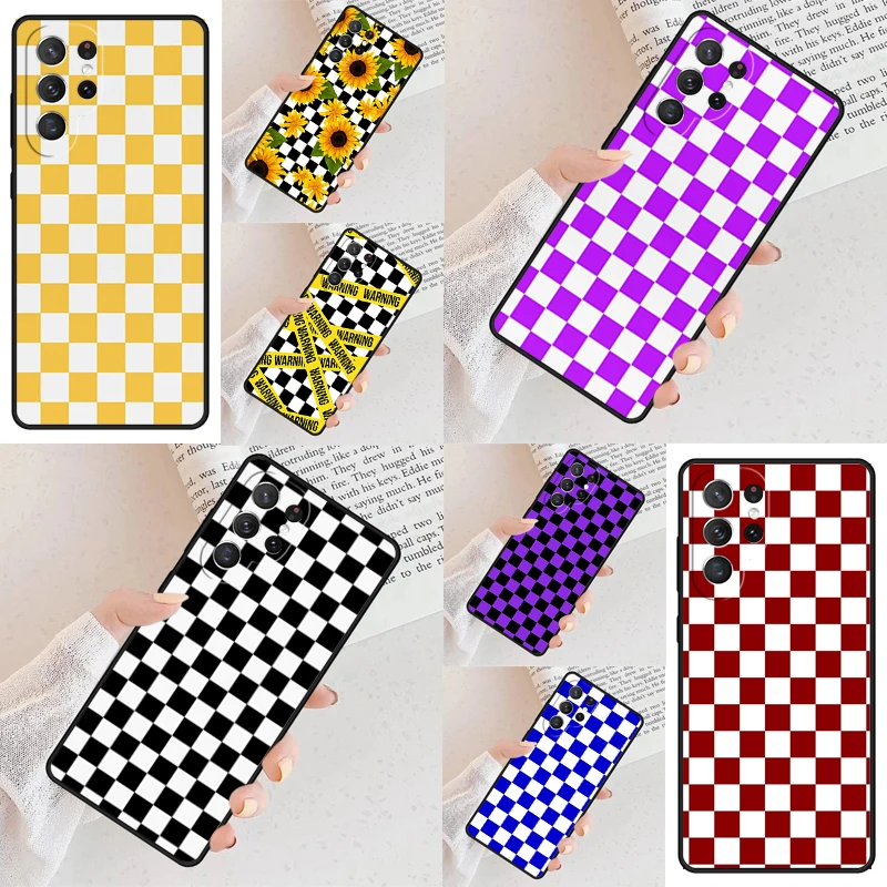 Checkerboard Checked Checke Soft Phone Case For Samsung Galaxy S24 S23 S22 S21 Ultra S10 Note 10 Pro S20 Plus FE S9 S8 Cover