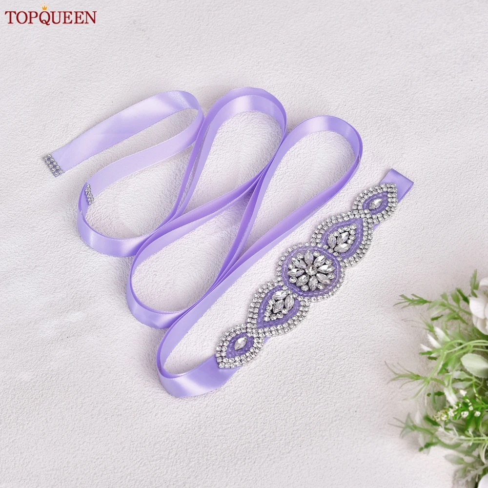 TOPQUEEN-Cinturón de boda de cristal malva, vestido de noche, decoración de cintura, cinturón de encaje para dama de honor, aplique de diamantes de imitación plateados, faja S226