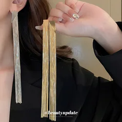 New Classic Shiny Crystal Earrings Exaggerated Long Tassel Metaicl Drop Earring for Women 2025 Korean Fashion Jewelry