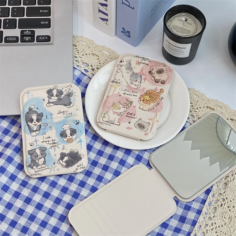 Folding Makeup Hand Mirror Portable Cat Dogs Women Mini Mirror Mini Cosmetic Mirror Foldable High Definition Vanity Tool 2025New