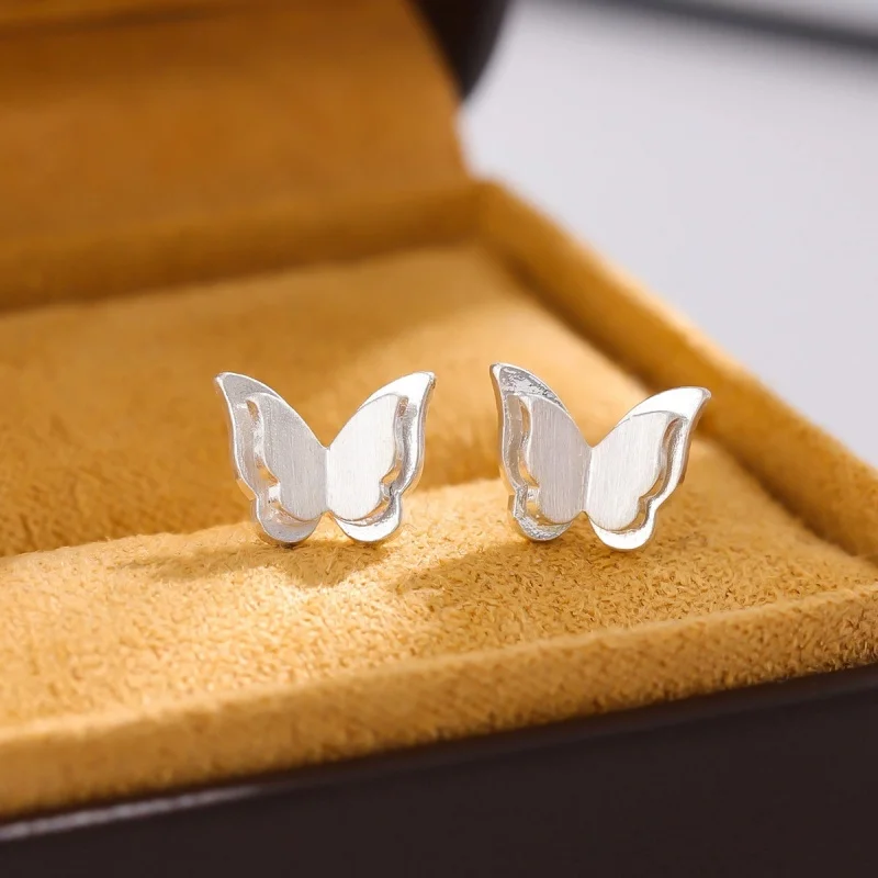 Hotselling new 925 sterling silver fashionable three-dimensional double-layer wing butterfly earrings with a compact temperament
